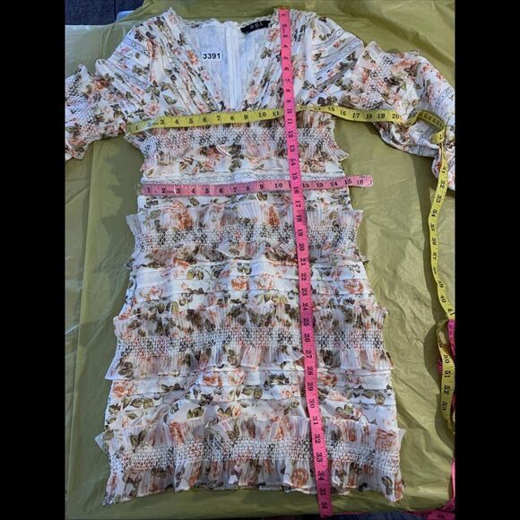 OPT O.p.t. Lulus Flora Ruffled Long Sleeve Bodycon Mini Dress M - Picture 9 of 9